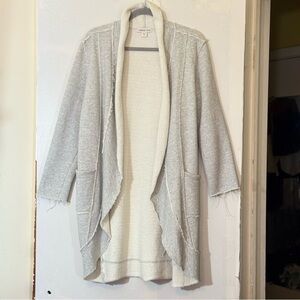 Coldwater Creek Duster Cardigan Sweater Lined Pocket Raw Hem